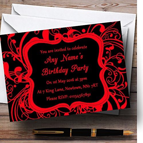 הזמנות למסיבת יום הולדת בהתאמה אישית של מערבולת שחור ואדום