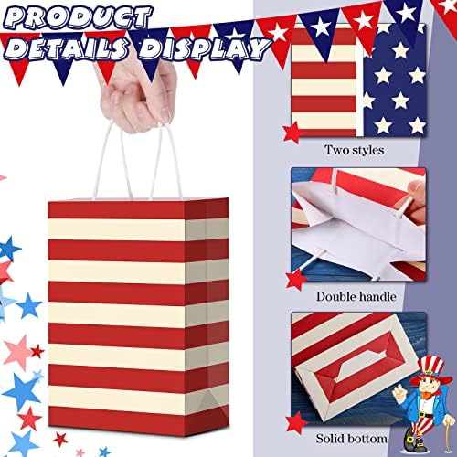 16 חתיכות פטריוטי מתנת שקיות עם ידית עם 18 יחידות רקמות נייר 4 ביולי מתנת שקיות אמריקאי דגל ארהב מתנת שקיות עבור