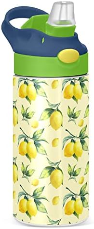 בקבוק מים של Zauya Lemon Kids עם מכסה קש כפול קיר כפול מבודד נירוסטה לשימוש חוזר לשימוש חוזר עבור בנות