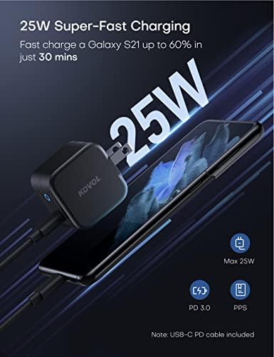 USB C מטען מהיר, Kovol Sprint 25W מטען מהיר סופר, סוג מתקפל מסוג C מטען קיר PPS PD עבור Samsung Galaxy S21/S21+/S21