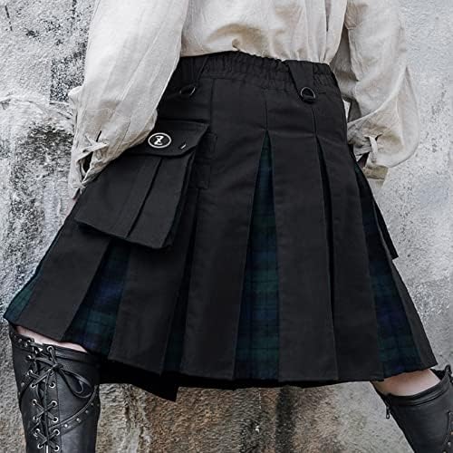אופנה קדמית שטוחה אופנה מזדמנת בסגנון סקוטי משובץ ניגודי ניגודיות חצאית קפלים מכנסיים קדמיים שטוחים