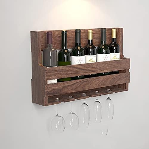 מדף כלי גזע מתלה זכוכית יין שחור אגוז עץ מלא מחזיק יין יחידת מדף קיר ליחידת סלון מטבח בית