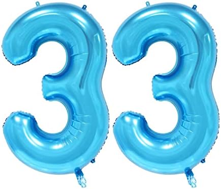 Qweqwe מספר כחול 33 בלונים 40 מספר נייר כסף בלון 33 יום הולדת 33 בלונים ספרה 33 הליום בלונים גדולים לקישוטים