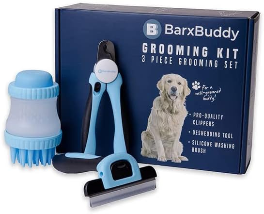 ערכת טיפוח הכלבים של ברקסבודי כוללת כלי ניקוי, קוצץ ציפורניים בטיחותי ומברשת כביסה מסיליקון-מושלמת לכלבים וגורים