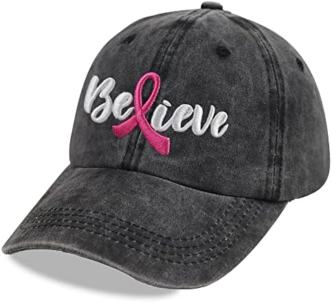 כובע מודעות לסרטן השד של שאנוואנקה לנשים, רקום מתכוונן מאמינים לוגו ורוד לוגו כותנה ג'ינס כובע בייסבול