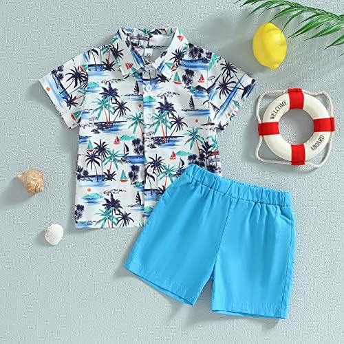 פעוטות JKMAN בגדי תינוקות חוף הים עץ שרוול קצר כפתור למטה חולצה ומכנסיים קצרים מזדמנים תלבושות קיץ 1-6T