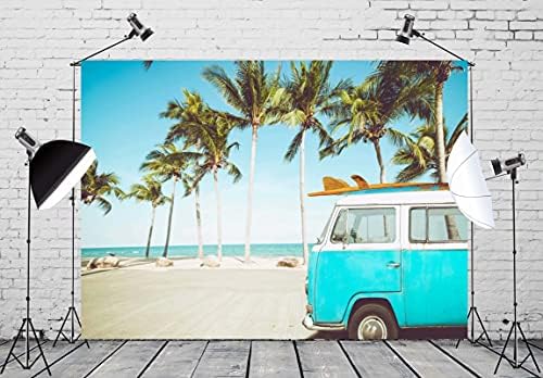 בלקו 7 * 5 רגל בד טרופי חוף רקע בציר רכב בחוף עם גלשן גלישה רקע קיץ הוואי לגלוש צילום רקע עבור ואאו מסיבת