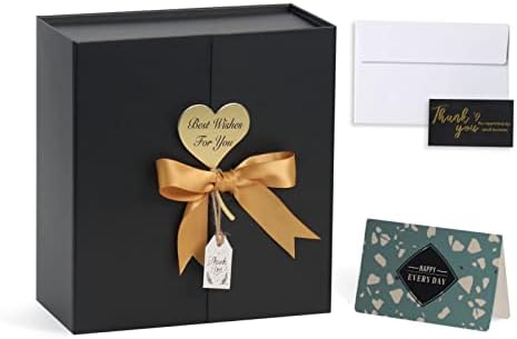 קופסאות מתנה קסומות עם מכסים, 8.5איקס 8 איקס 4 קופסת מתנה שחורה עם כרטיס סרט קופסאות אריזת מתנה מהודרות