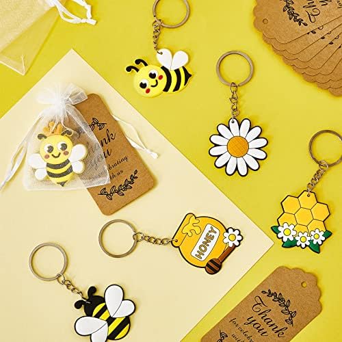 מסיבת דבורים חמודה מסיבת מפתחות מפתחות מתנות לתיק Goodie ערכה לטובת ערכת רכבי דבורה חמודים של תיקי אורגנזה