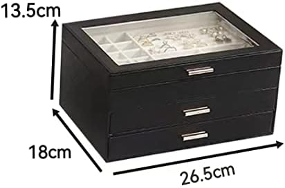 ארגון תכשיטים של דצלאט קופסא 3 שכבות תכשיטי עור תכשיטים מארז עגילי שרשרת עגילי שרשרת טבעות צמידים קופסת