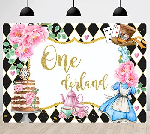 OneDerland יום הולדת ראשון תפאורה של בנות פלאות מפלגת תה רקע רקע נערת ורוד פוקר פרחוני קישוט