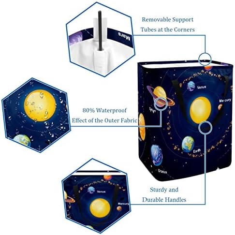 מערכת השמש גלקסי חלל כוכבי לכת הדפס סל כביסה מתקפל, סלי כביסה עמידים למים 60 ליטר אחסון צעצועי כביסה לחדר