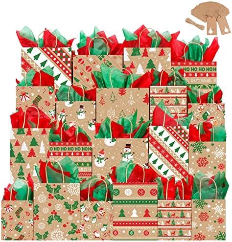 קורבי 24 חבילה חג המולד קראפט תיק עם ידית 12 סגנונות חג המולד קראפט נייר שקיות לטפל סוכריות שקיות