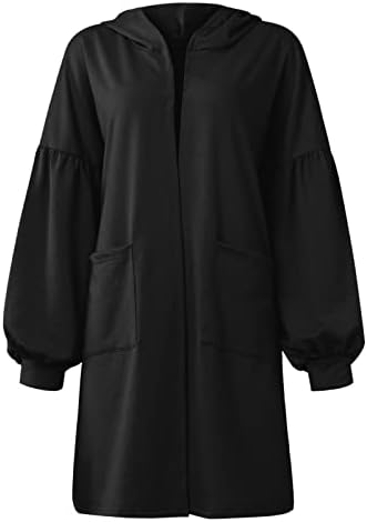 משרד אלגנטי קרדיגן לנשים נפילה שרוול פאף שרוול ארוך מעיל ברדס עם סופר רך סולידי עם כיסים