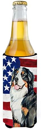 אוצרות קרוליין LH9003MUK ארהב דגל אמריקאי עם כלב בר ברנזה Ultra Hugger לפחיות רזות, יכול שרוול קריר יותר מכונה