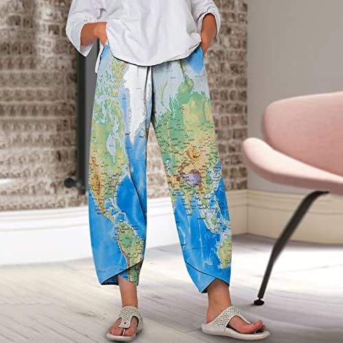 מכנסיים דסודן מכנסיים עם כיסים מכנסי קפרי לנשים מכנסי טרקלין פאלאצו רגל רחבה הדפסים קצוצים