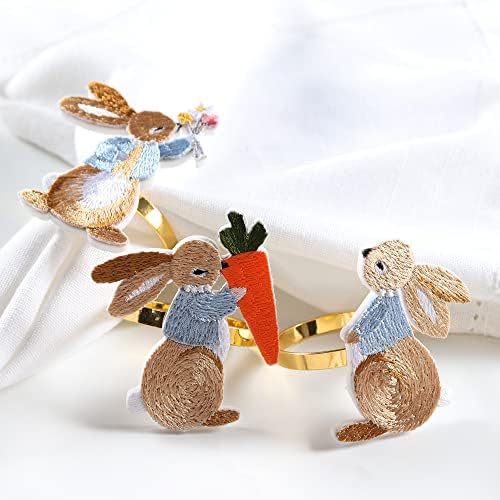 ארנב פסחא ארנב מפיות טבעות סט של 6, זהב מפית טבעת מחזיקי נועד עם ארנב דפוס עבור פסחא קישוט מסיבת