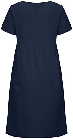 נשים מקרית חולצת טי שמלה עם כיסים קיץ כותנה פשתן שמלת זרוק כתף קצר שרוול חמוד מידי בייבי דול שמלה