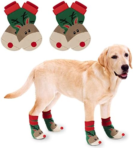 גרבי כלבים לחג המולד Rypet 2 זוגות - גרבי אחיזה של כלבים ללא החלקה עם רצועות מתכווננות בקרת משיכה