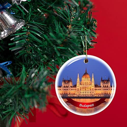 עץ הונגריה בודפשט תלוי קישוט לחג המולד חרסינה חרסינה כפול-צד דו צדדי, 3 סנטימטרים