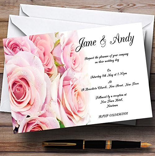 גן החיות של הכרטיס פסטל מדהים ורוד ורדים רטובים הזמנות לחתונה בהתאמה אישית
