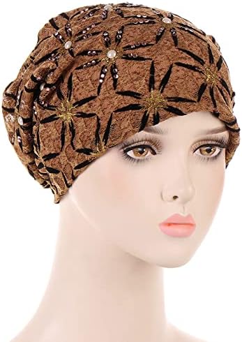 בציר טורבן כובע נשים פרח מטפחת אבנים נוצצות רפוי כפת כובע קל משקל סרטן בארה ' ב מוסלמי טורבן