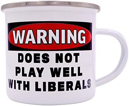 מצחיק אזהרה לא לשחק גם עם ליברלים מחנה ספל אמייל קמפינג קפה כוס מתנה שמרני רפובליקני