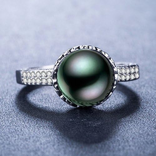 925 כסף תכשיטים עגול לחתוך שחור פרל נשים חתונה טבעת גודל 6-10