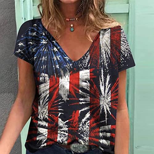 חולצות טריקו לנשים QCemeni לנשים יום עצמאות דגל אמריקאי מודפס