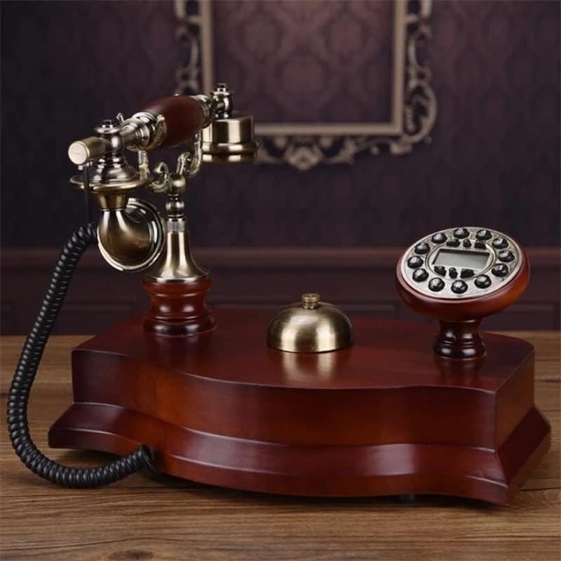 MMLLZEL עתיק טלפון קבוע פעמון מכני פעמון פסטורלי רטרו משרד ביתי עץ מוצק טלפון טלפון תאורה אחורית