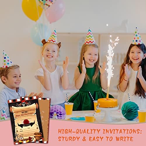 Tirywt Pirate נושא הזמנות ליום הולדת, הזמנות למסיבת יום הולדת בסגנון מילוי עם מעטפות לבנות בנות,