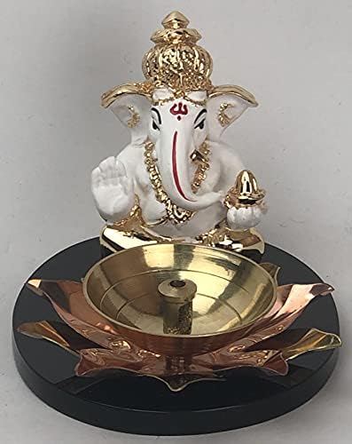 Shree Kreations Poly Resin Ganeshji Add עם Diya Ganesh Ji Murti Lord Ganesh Filmine for Ganesh Chaturthi