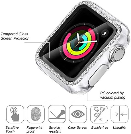 Secbolt 38 ממ Clear Bling Case עם מגן מסך וצמיד בלינג זהב ורד עבור Apple Watch 38 ממ Iwatch Series