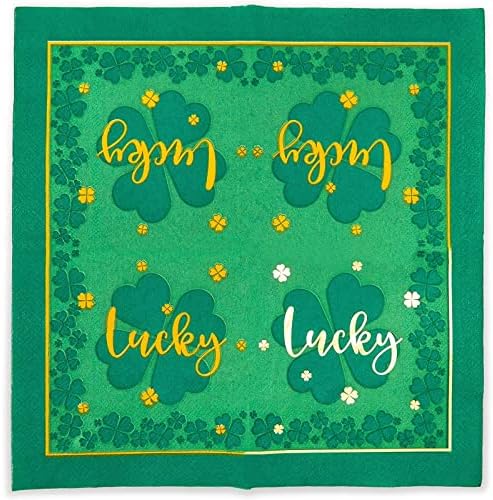 מפיות המסיבה של סנט פטריק, ירוק ארבע עלים תלתן עיצוב מזל עיצוב מזל