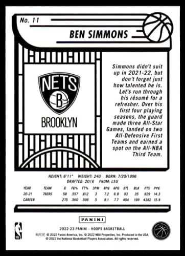 2022-23 Panini NBA Hoops 11 בן סימונס NM-MT ברוקלין נטס כרטיס מסחר בכדורסל NBA