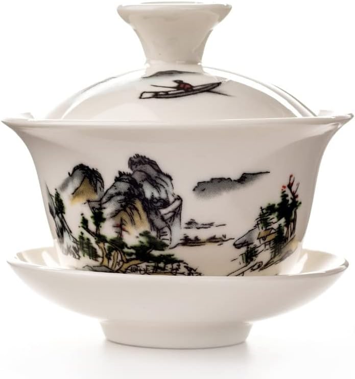 ערכת תה מצוירת ביד, סין, דהואה חרסינה לבנה באיכות גבוהה של גאיוואן סיר חרסינה לטיול לטיולים יפה וקל קומקום