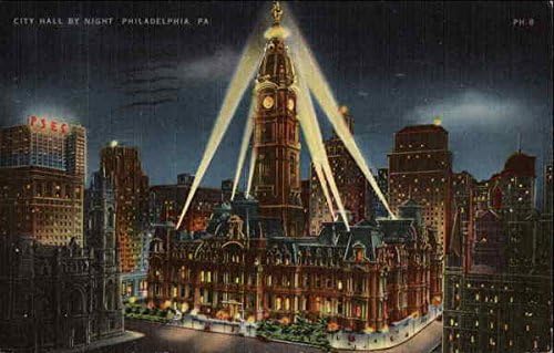 בית העירייה בלילה פילדלפיה, פנסילבניה PA גלויה עתיקה מקורית 1949