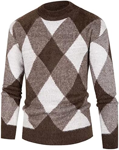 Sinzelimin גברים סוודר סוודר אופנה רומבויד הדפסת קטיפה סריגים שרוולים ארוכים יומיומיים חולצות בסיס חמות חולצות
