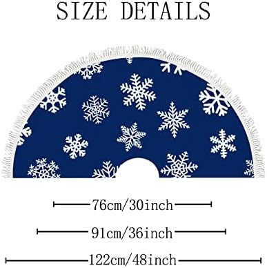 חצאית עץ חג המולד בגודל 48 אינץ 'חג המולד פתיתי שלג לבנים על כחול עץ גדול חצאית מחצלת חווה חווה חווה חג
