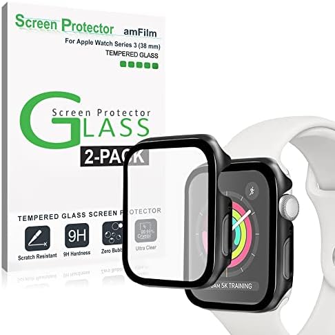 מארז Amfilm עם מגן מסך זכוכית מזג מובנה התואם לסדרת Apple Watch 3/2/1
