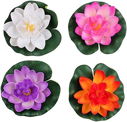 סט של 4 צבעים שונים של קצף צף מלאכותי לוטוס שושן מי פרחים לעיצוב בריכת גן ביתי, קטן