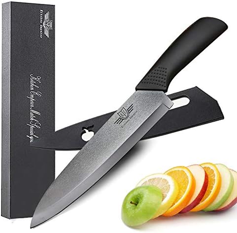 מטבח קיסר קרמיקה שף סכין 8 אינץ,מקצועי שף סכין עם בטיחות נדן, נוגד חמצון עם נוח ארגונומי ידית