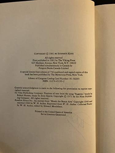 סטיבן קינג חתום על חתימה אמת מהדורה ראשונה 1/1, הדפסה ראשונה ספר כריכה קשה Cujo - ISBN 10: 0670451932,