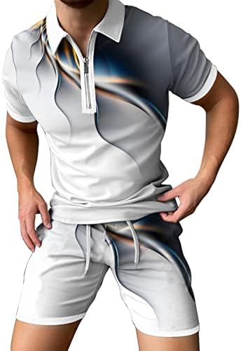 הגברים הוואי מגדירים גברים אביב קיץ מכנסיים קצרים חליפת ספורט עם שרוול קצר רוכסן דש דש מודפס