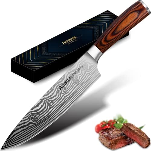 אסטרקוק שף סכין, 8 אינץ מקצועי מטבח סכין, גרמנית גבוהה פחמן נירוסטה אולטרה חד סכין, שפים סכיני