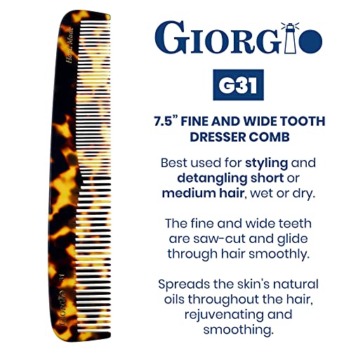 ג ' ורג 'יו ז31 מסרק שיניים עדין ומסרק שיניים רחב מסרק שיער-7.5 מסרק עיצוב שיער לגברים, טיפוח מסרקי שיער