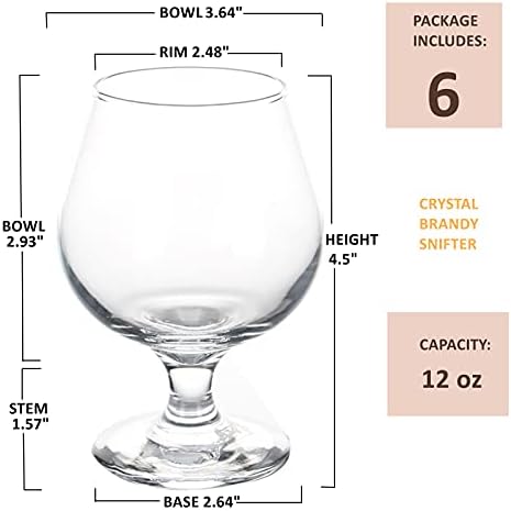 זופוקס 6 מארז כוסות ויסקי, כוסות ברנדי 12 עוז, כוסות קוניאק שקופות, כוסות טעימות בירה קצרות