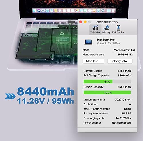 Snsyiy A1398 MacBook Pro סוללה A1494 A1618 החלפה ל- MacBook Pro 15 אינץ 'רשתית A1398, סוללת מחשב