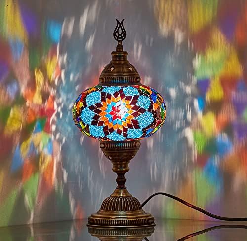 דמקס תורכי מרוקאי פסיפס שולחן המיטה לילה מנורה, טיפאני סגנון צבעוני בעבודת יד זכוכית פסיפסי