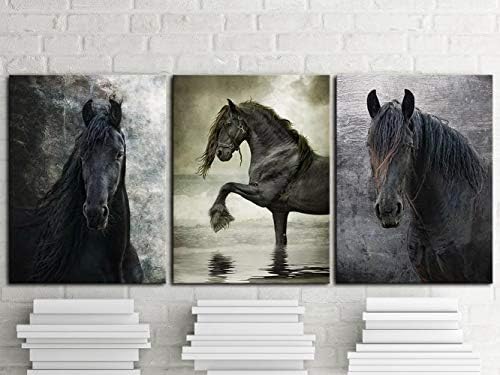 סוסי KLVOS תמונה בעלי חיים דפסי יצירות אמנות 3 לוחות וינטג 'דיוקן סוס דיוקן גרפי אמנות קיר גרפי על